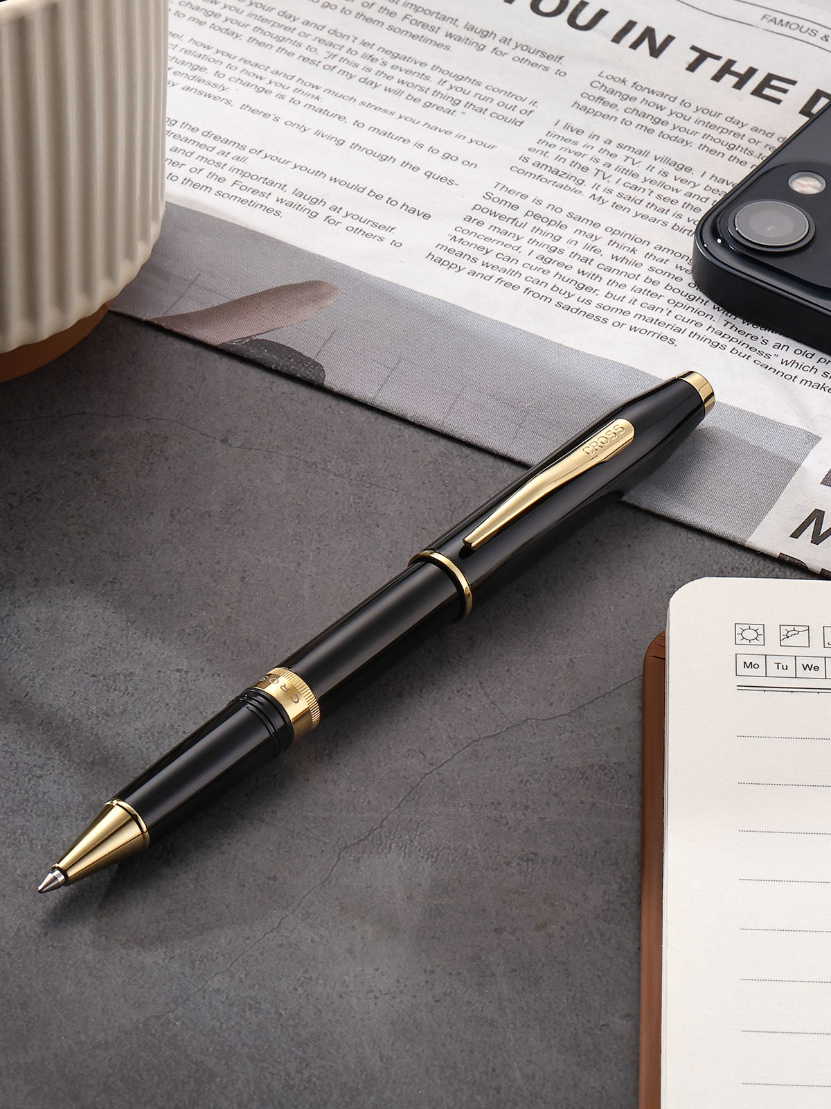 Foundry Glossy Black Lacquer with PVD Gold Appointments Rollerball Pen