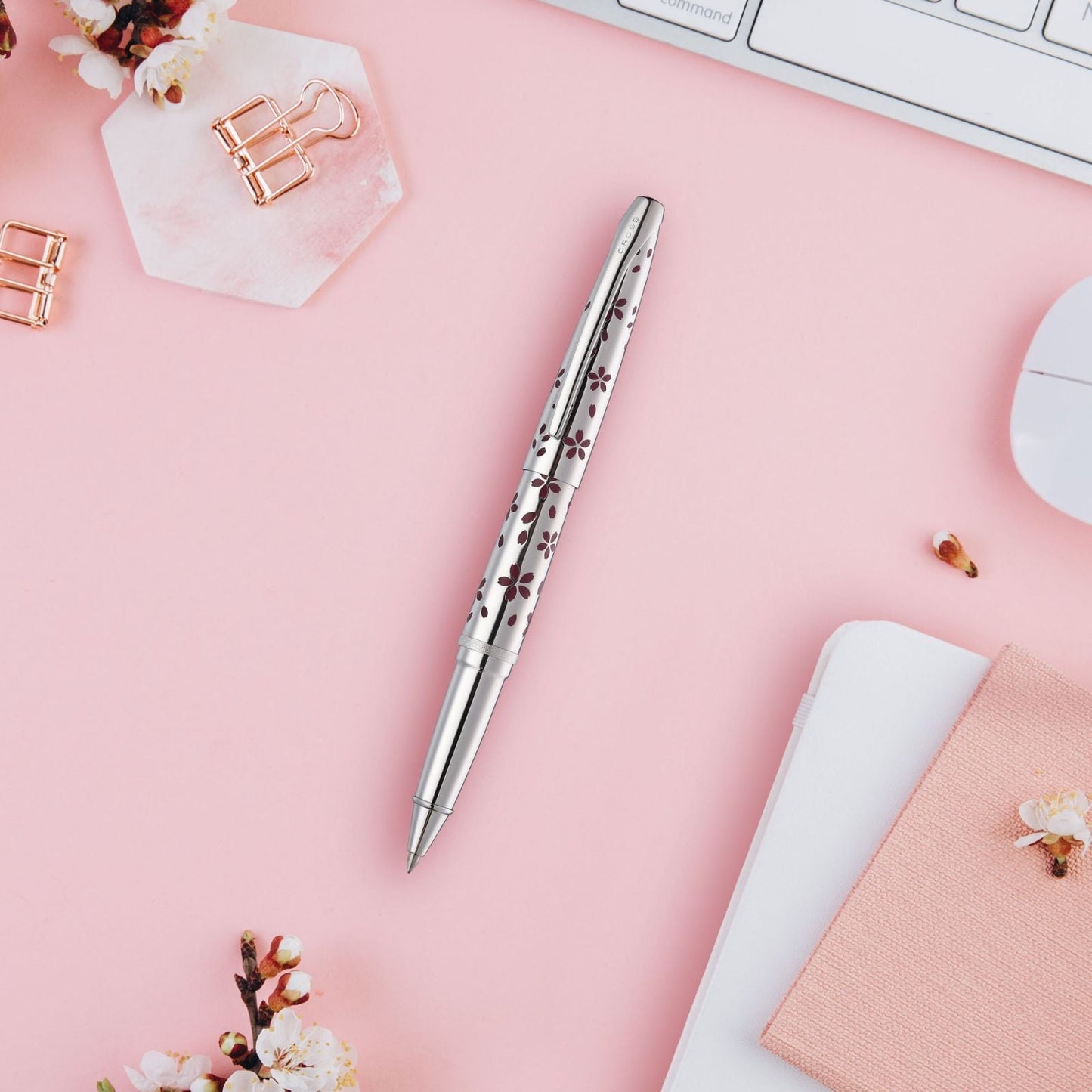 ATX® Cherry Blossom Polished Chrome with Polished Chrome Appointments Rollerball Pen