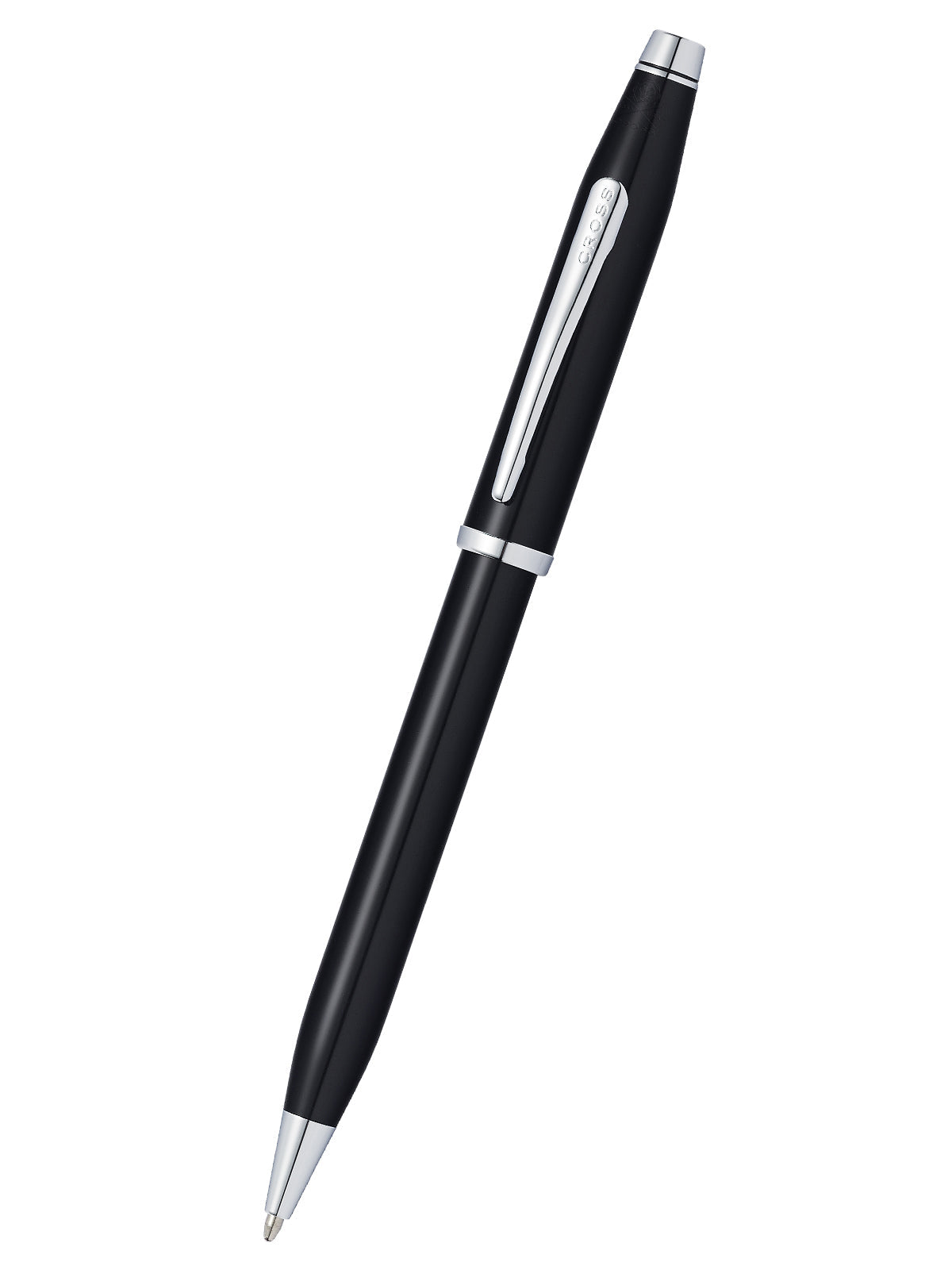 Black pen with silver accents on a white background