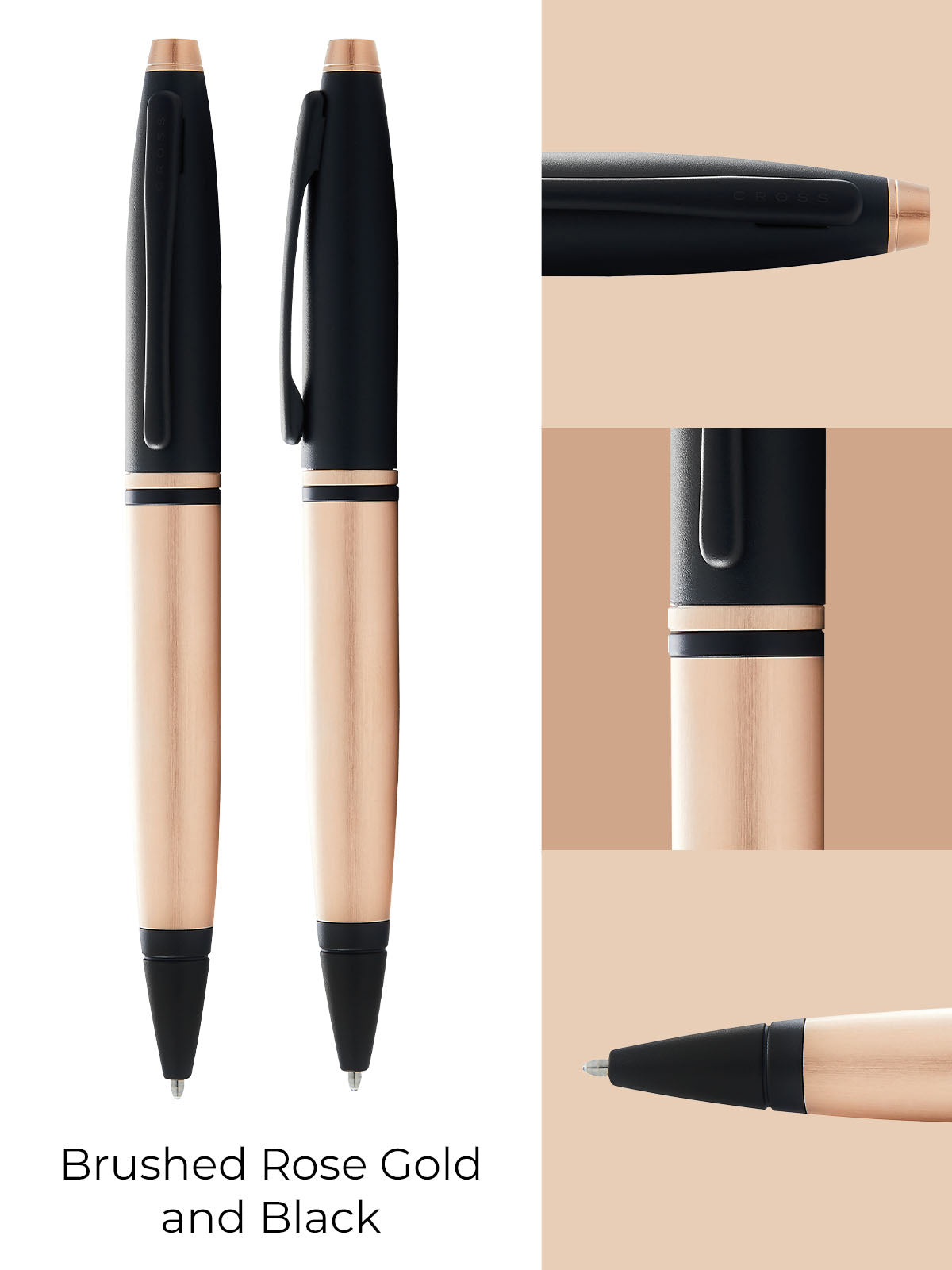 Calais™ Brushed Rose Gold Plate and Black Lacquer Ballpoint Pen.