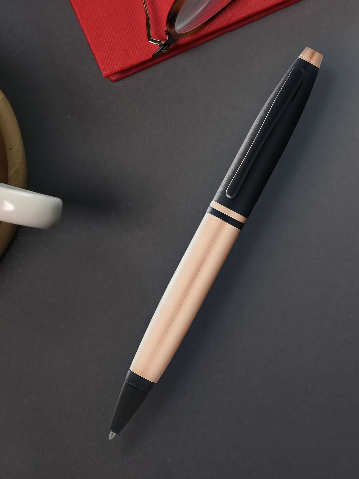 Calais™ Brushed Rose Gold Plate and Black Lacquer Ballpoint Pen.