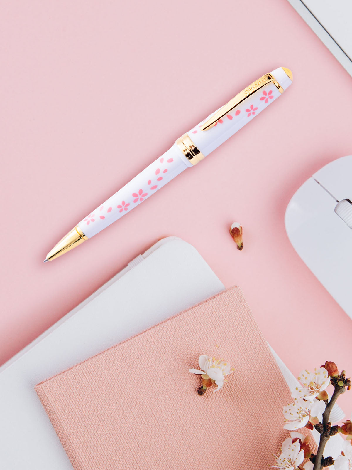 Bailey Light™ Cherry Blossom Glossy White Resin Ballpoint Pen.