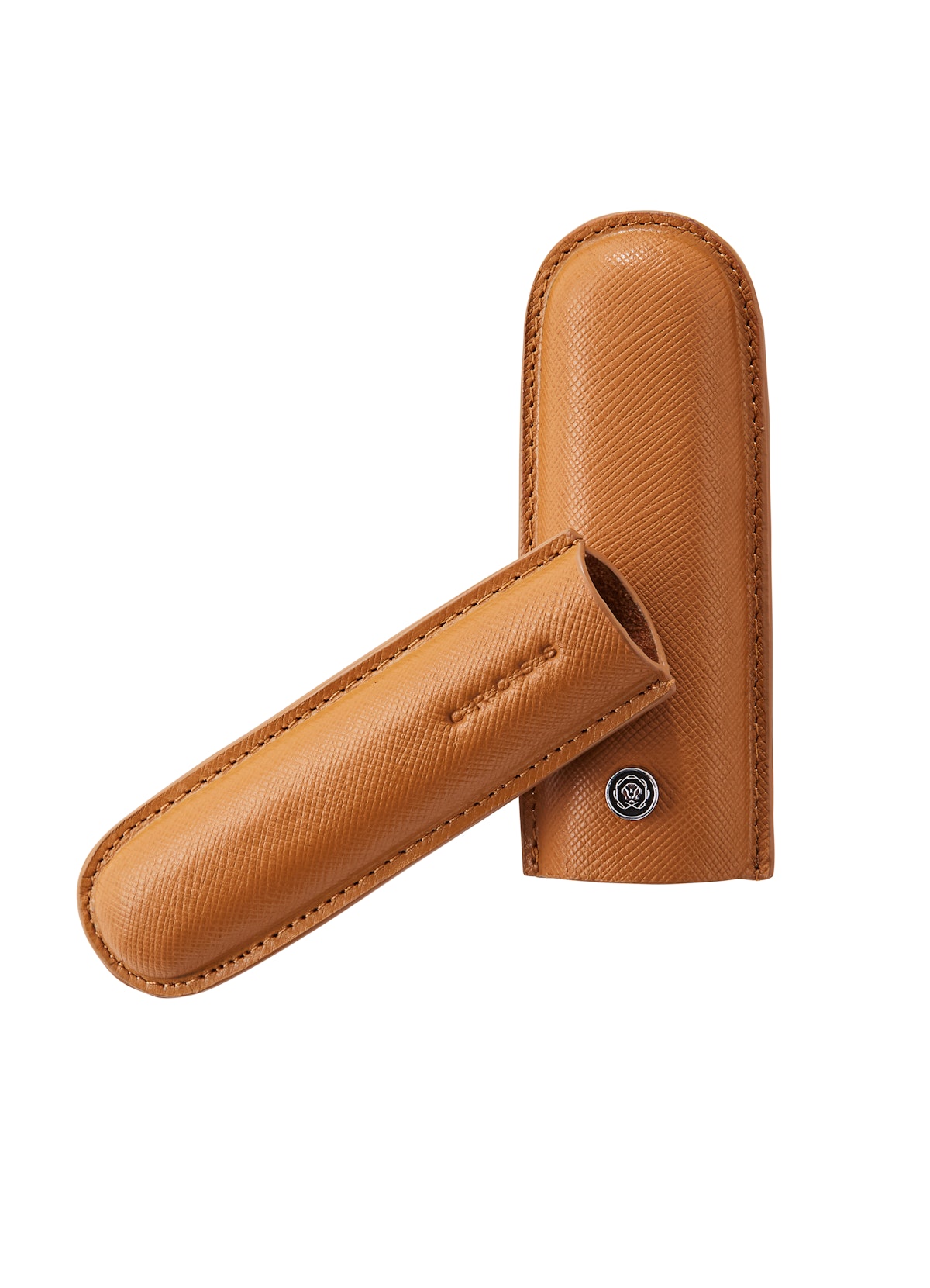 Townsend Lustrous Chrome Ballpoint Pen with Mocha Cigar Style Leather Single Pen Case Gift Set