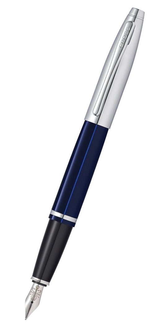 Calais™ Chrome & Blue Lacquer Stainless Steel Medium Nib Fountain Pen.