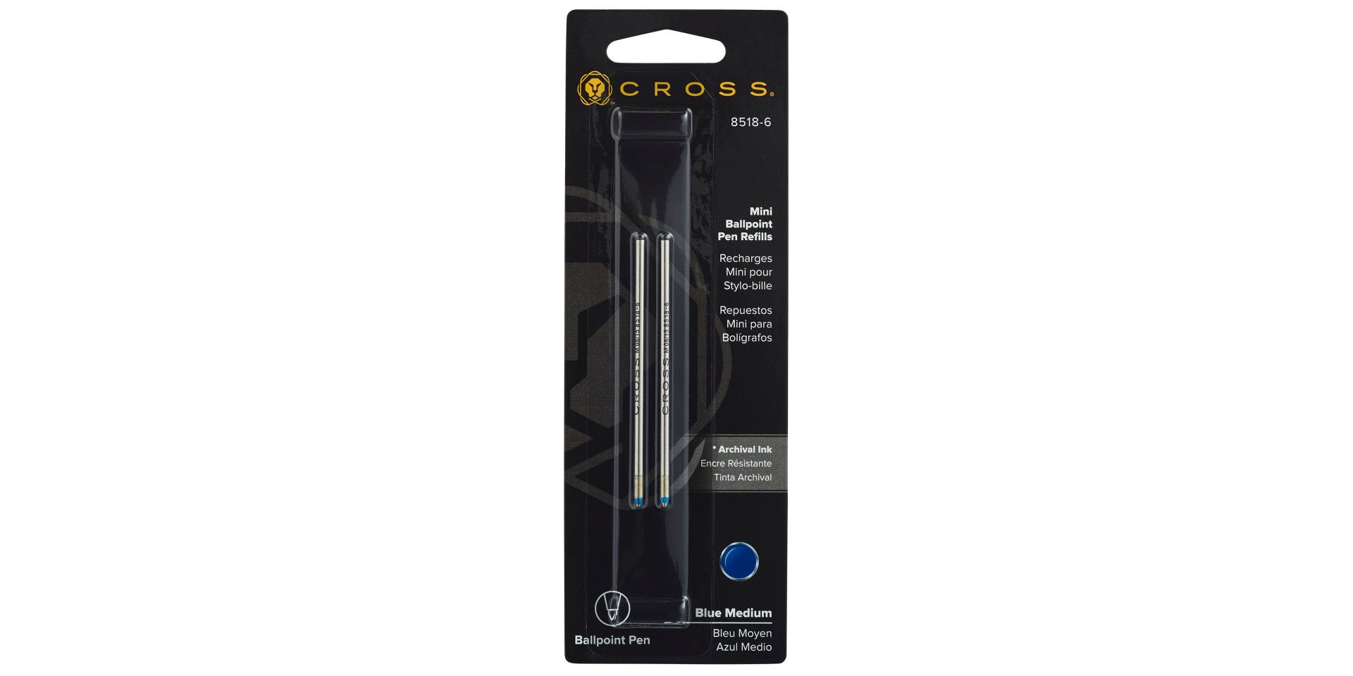 Mini Ballpoint Pen Refill - Blue - Medium - Dual Pack.
