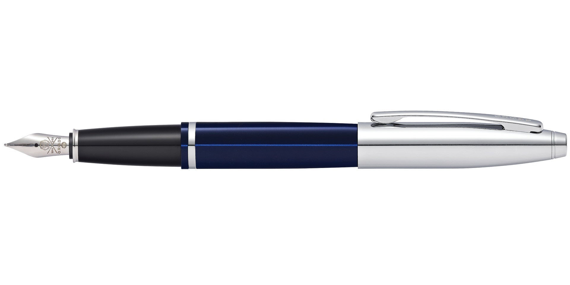 Calais™ Chrome & Blue Lacquer Stainless Steel Medium Nib Fountain Pen.