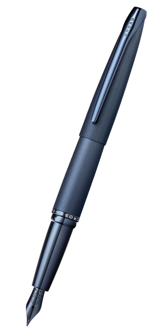 ATX® Sandblasted Dark Blue Stainless Steel Fine Nib Fountain Pen.