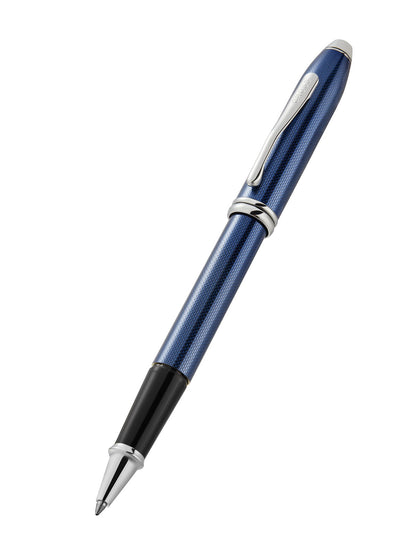 Townsend® Polished Translucent Cobalt Blue Engraved Diamond Pattern with Polished Chrome Appointments Selectip® Rollerball Pen.