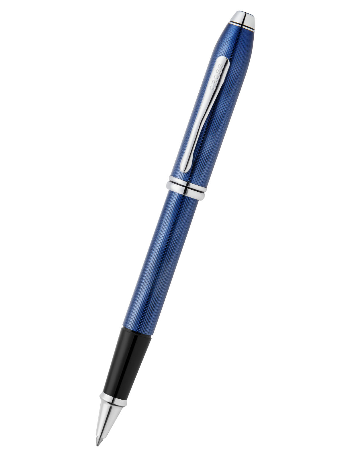 Townsend® Polished Translucent Cobalt Blue Engraved Diamond Pattern with Polished Chrome Appointments Selectip® Rollerball Pen.