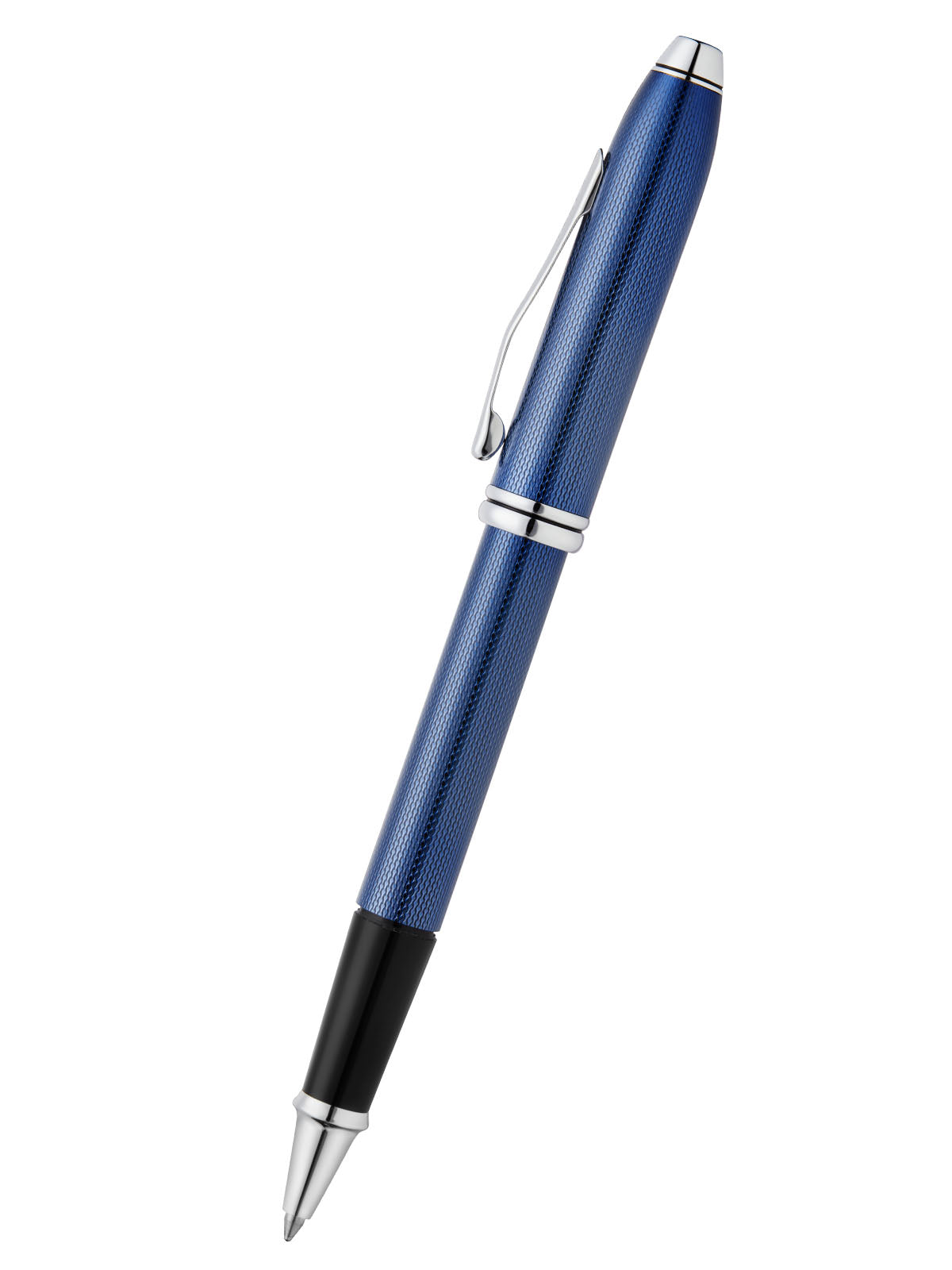 Townsend® Polished Translucent Cobalt Blue Engraved Diamond Pattern with Polished Chrome Appointments Selectip® Rollerball Pen.