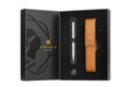 Classic Century Lustrous Chrome Ballpoint Pen with Mocha Magnetic Leather Single Pen Case Gift Set