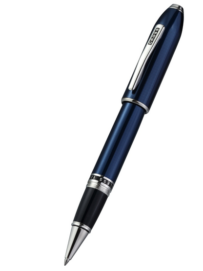 Peerless™ Polished Translucent Cobalt Blue Engraved Diamond Pattern with Polished Chrome Appointments and Swarovski Crystal Rollerball Pen