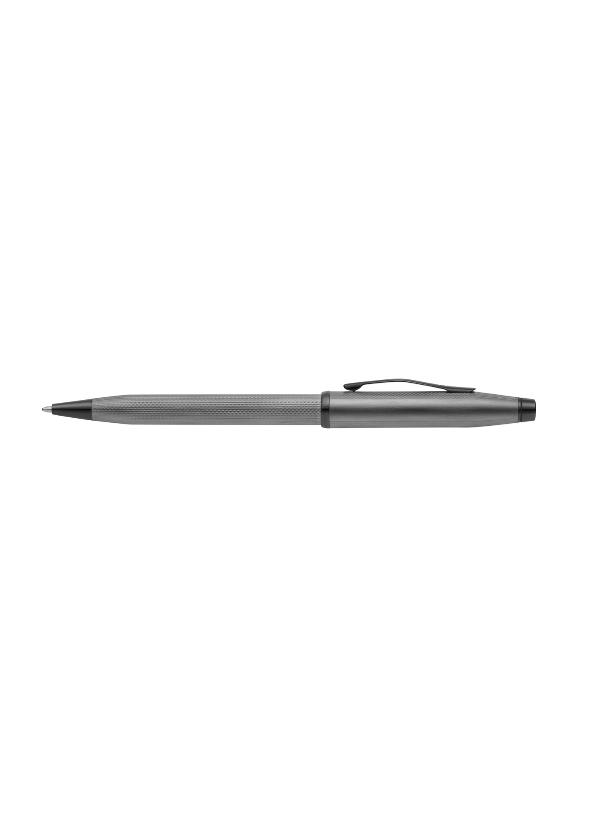 Black pen on a white background