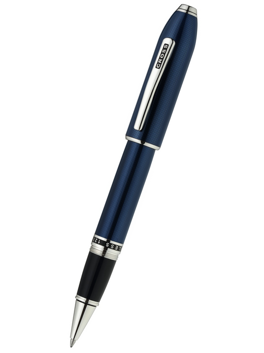Peerless™ Polished Translucent Cobalt Blue Engraved Diamond Pattern with Polished Chrome Appointments and Swarovski Crystal Rollerball Pen