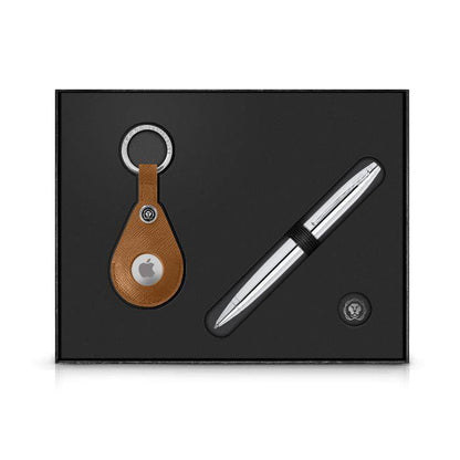 Calais™ Polished Chrome Ballpoint Pen and Mocha Smart Tracker Key Chain Gift Set