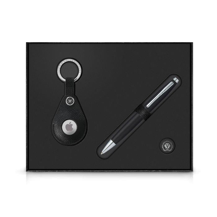 Calais™ Matte Black Ballpoint Pen and Classic Black Smart Tracker Key Chain Gift Set