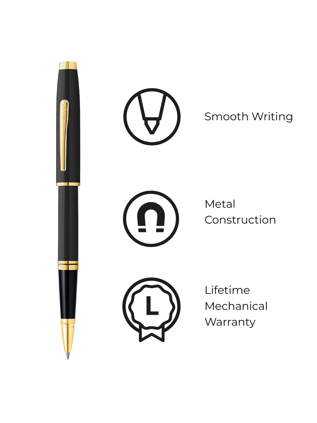 Coventry Black Lacquer with Gold Appointments Rollerball Pen