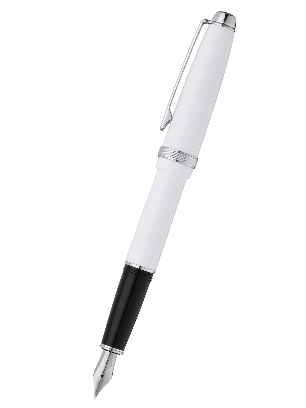 Lume Porcelain White with Polished Chrome Appointments and Polished Chrome Stainless Steel Medium Nib Fountain Pen