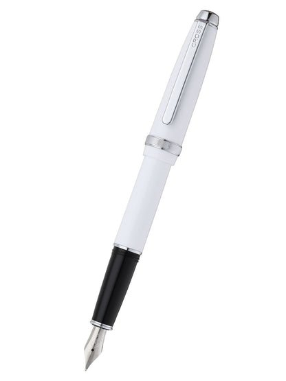 Lume Porcelain White with Polished Chrome Appointments and Polished Chrome Stainless Steel Medium Nib Fountain Pen