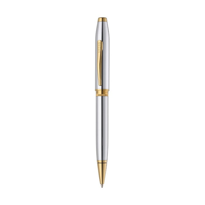 Foundry Polished Chrome with PVD Gold Appointments Ballpoint Pen & Fountain Pen (Medium) Gift Set