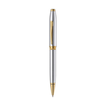 Foundry Polished Chrome with PVD Gold Appointments Ballpoint Pen & Fountain Pen (Medium) Gift Set
