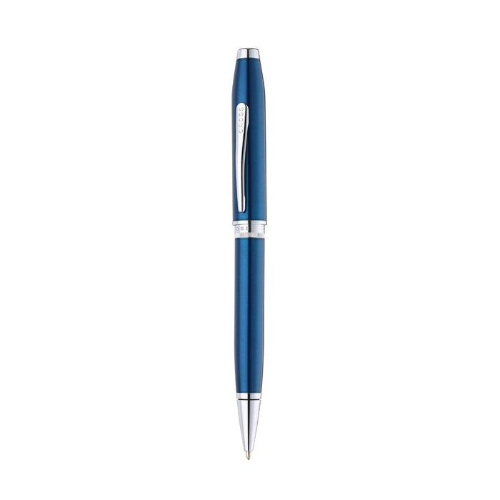 Foundry Glossy Translucent Blue Lacquer with Polished Chrome Appointments Ballpoint Pen & Rollerball Gift Set