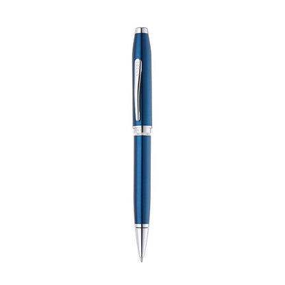 Foundry Glossy Translucent Blue Lacquer with Polished Chrome Appointments Ballpoint Pen & Rollerball Gift Set