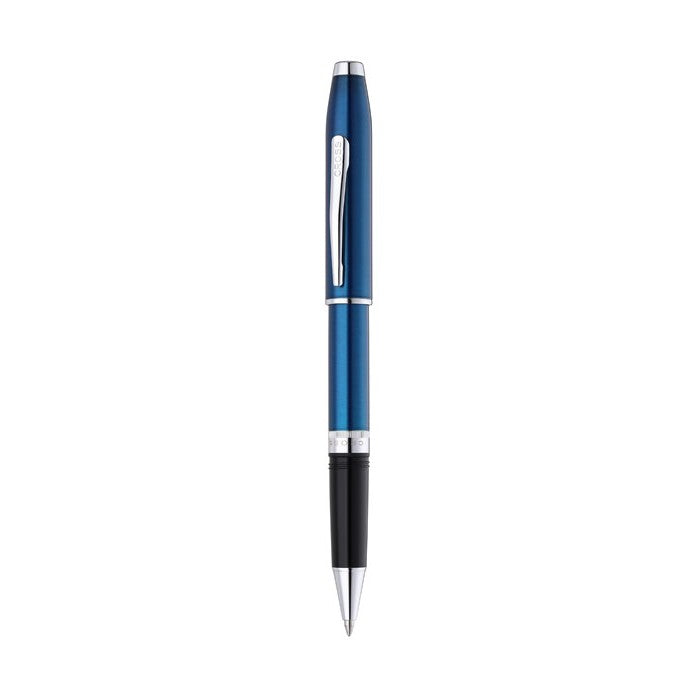 Foundry Glossy Translucent Blue Lacquer with Polished Chrome Appointments Ballpoint Pen & Rollerball Gift Set