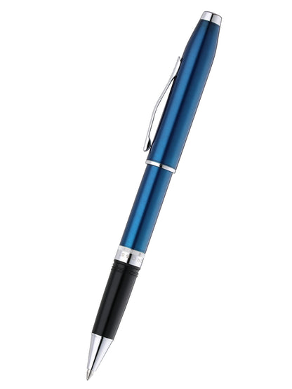 Foundry Glossy Translucent Blue Lacquer with Polished Chrome Appointments Rollerball Pen
