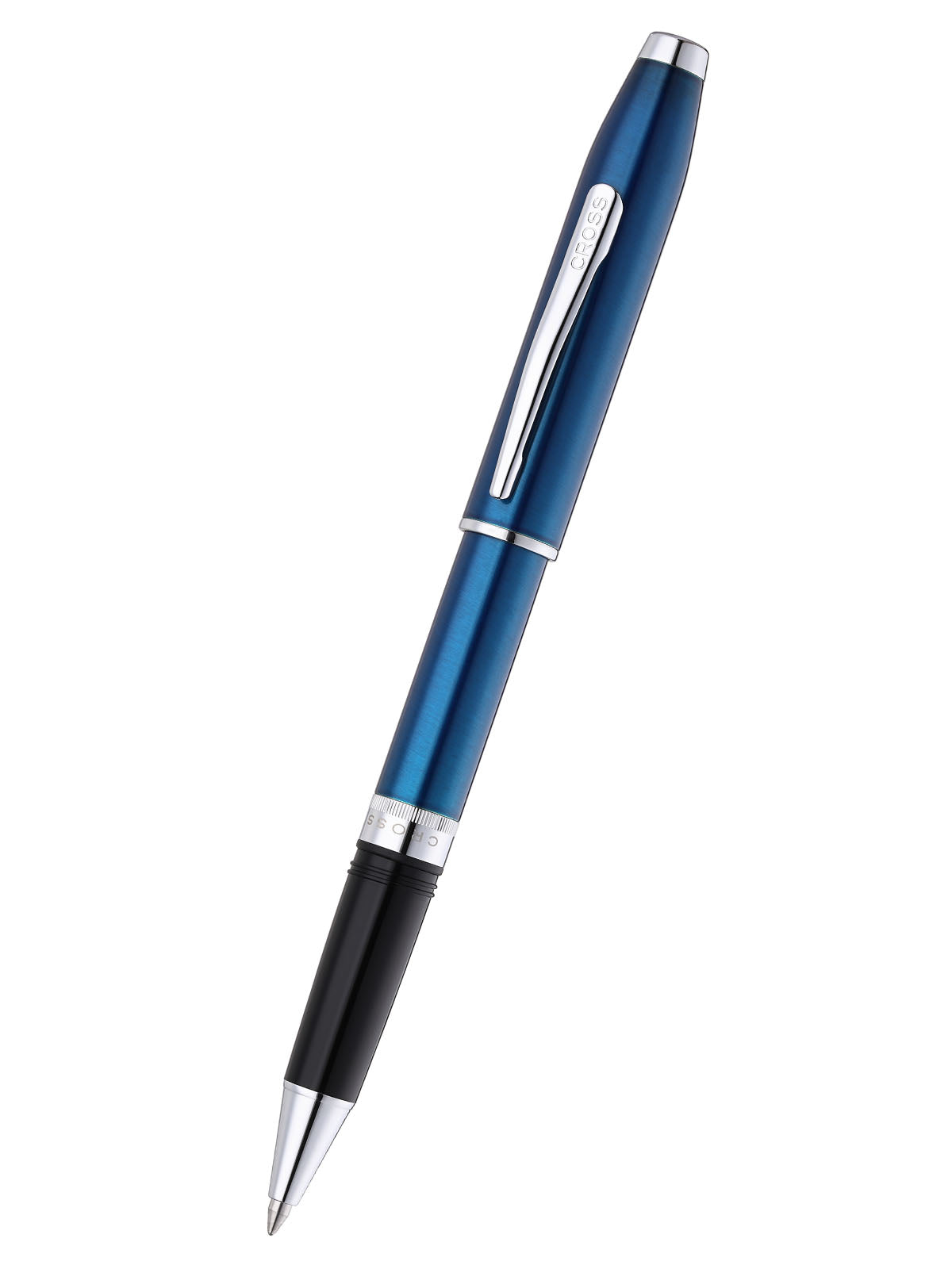 Foundry Glossy Translucent Blue Lacquer with Polished Chrome Appointments Rollerball Pen