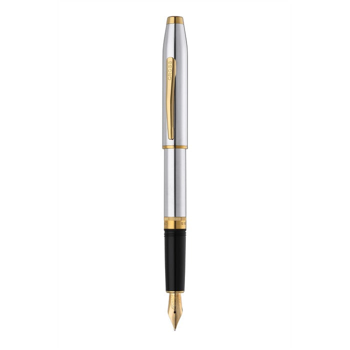 Foundry Polished Chrome with PVD Gold Appointments Ballpoint Pen & Fountain Pen (Medium) Gift Set