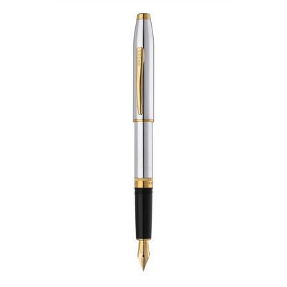 Foundry Polished Chrome with PVD Gold Appointments Ballpoint Pen & Fountain Pen (Medium) Gift Set