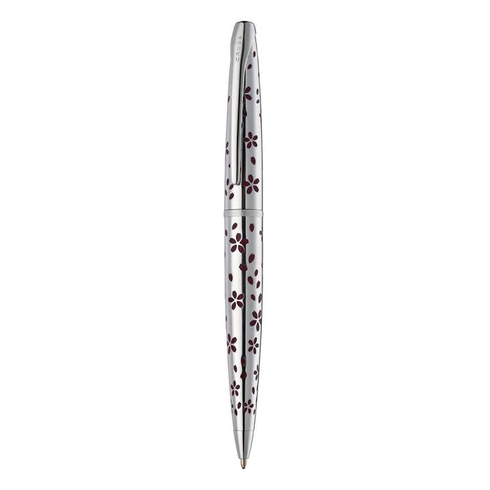 ATX Cherry Blossom Polished Chrome Ballpoint Pen & Fountain Pen (Medium) Gift Set