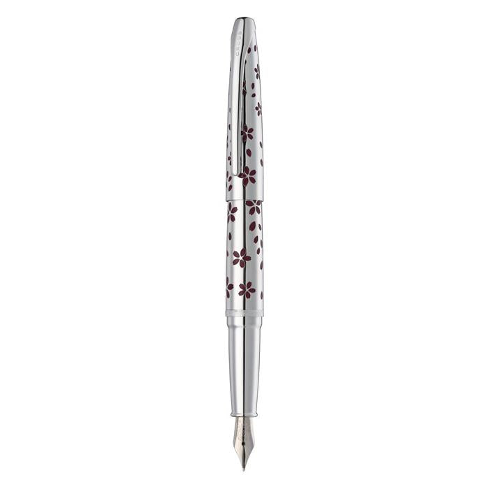 ATX Cherry Blossom Polished Chrome Ballpoint Pen & Fountain Pen (Medium) Gift Set