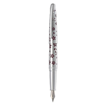 ATX Cherry Blossom Polished Chrome Ballpoint Pen & Fountain Pen (Medium) Gift Set
