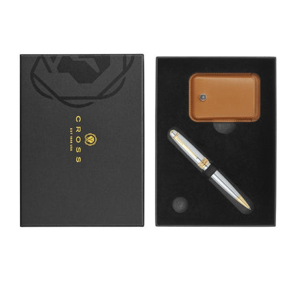 Bailey Medalist Ballpoint Pen with Mocha Saffiano Leather Magnetic Card Holder Gift Set