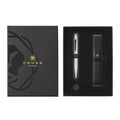 Tech2 Chrome with Satin Black Appointments with Classic Black Magnetic Saffiano Leather Single Pen Case Gift Set