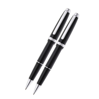 Lume Obsidian Black with Polished Chrome Appointments Ballpoint Pen & Rollerball Gift Set