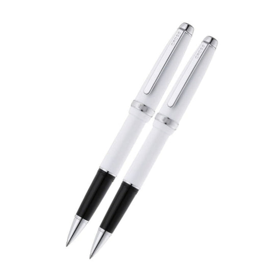 Lume Porcelain White with Polished Chrome Appointments Ballpoint Pen & Rollerball Gift Set