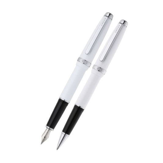Lume Porcelain White with Polished Chrome Appointments Ballpoint Pen & Fountain Pen (Medium) Gift Set