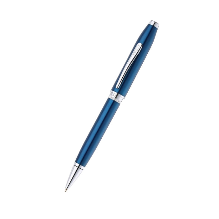 Foundry Glossy Translucent Blue Lacquer with Polished Chrome Appointments Ballpoint Pen & Rollerball Gift Set