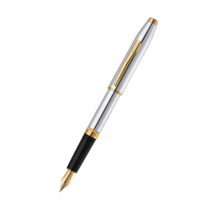 Foundry Polished Chrome with PVD Gold Appointments Ballpoint Pen & Fountain Pen (Medium) Gift Set
