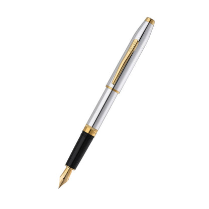 Foundry Polished Chrome with PVD Gold Appointments Ballpoint Pen & Fountain Pen (Medium) Gift Set