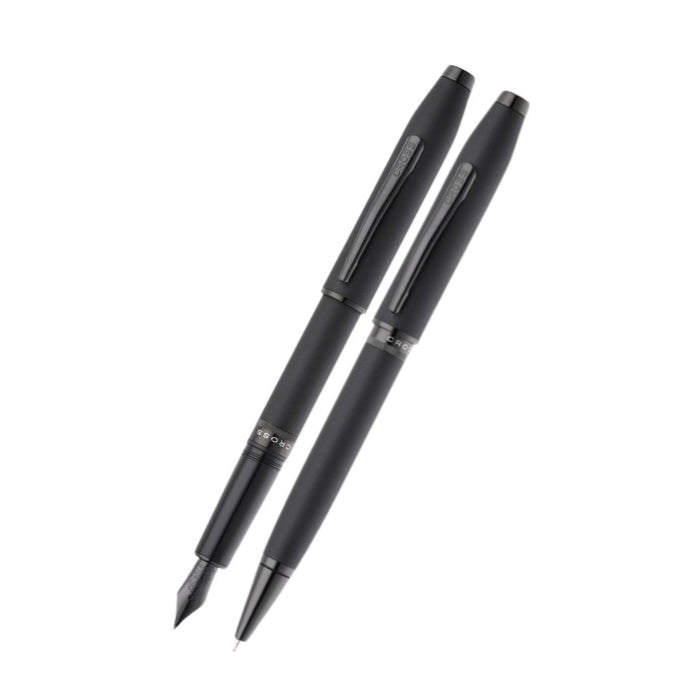 Foundry Matte Black Lacquer with PVD Black Appointments Ballpoint Pen & Fountain Pen (Medium) Gift Set