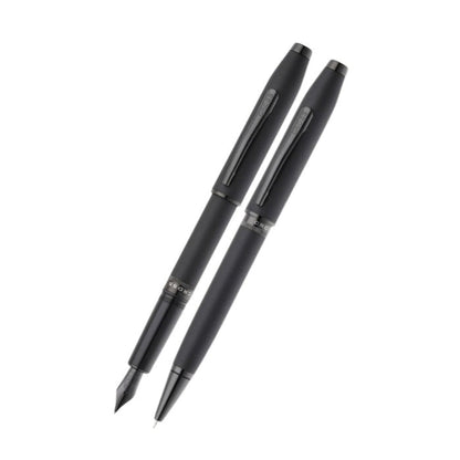 Foundry Matte Black Lacquer with PVD Black Appointments Ballpoint Pen & Fountain Pen (Medium) Gift Set