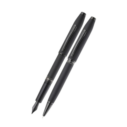 Foundry Matte Black Lacquer with PVD Black Appointments Ballpoint Pen & Fountain Pen (Medium) Gift Set