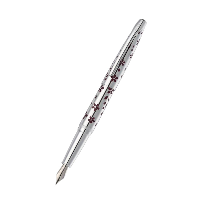 ATX Cherry Blossom Polished Chrome Ballpoint Pen & Fountain Pen (Medium) Gift Set