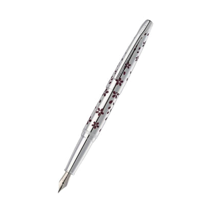 ATX Cherry Blossom Polished Chrome Ballpoint Pen & Fountain Pen (Medium) Gift Set