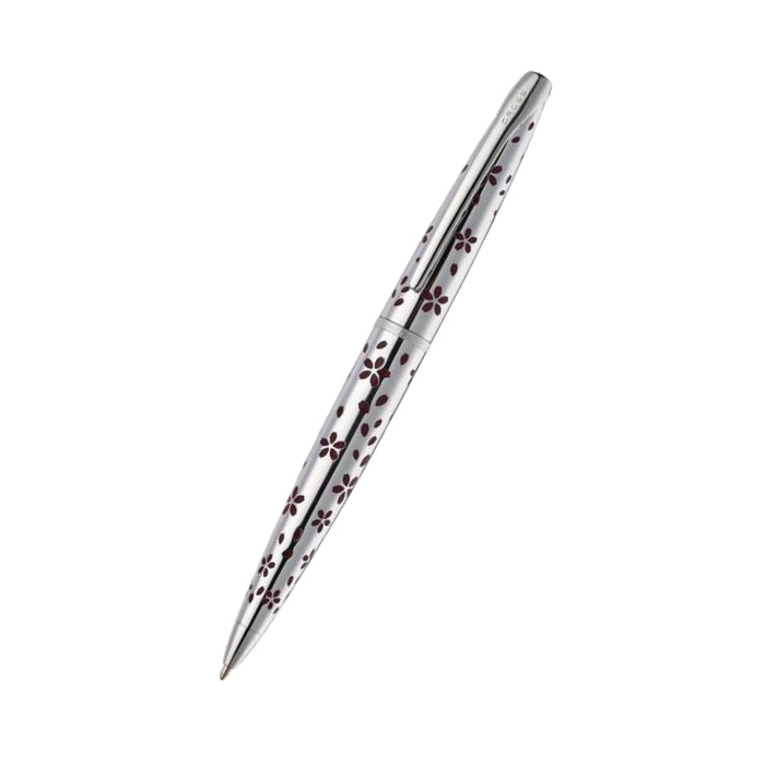 ATX Cherry Blossom Polished Chrome Ballpoint Pen & Fountain Pen (Medium) Gift Set