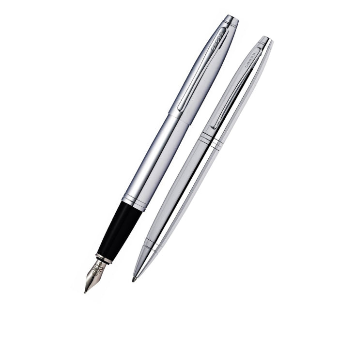 Calais Chrome Ballpoint Pen & Fountain Pen (Medium) Gift Set